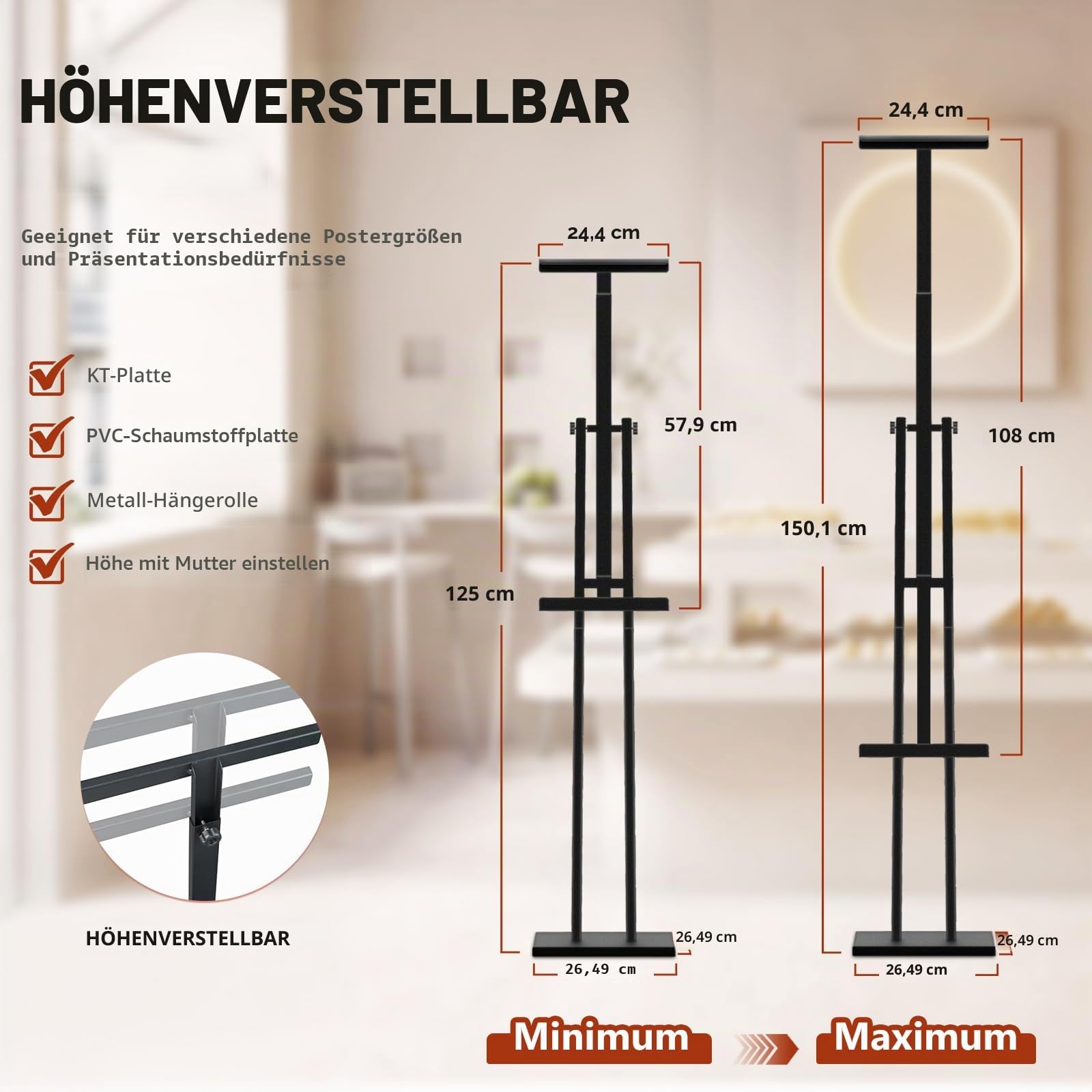 Infoständer Doppelseitiger Höhenverstellbar 180°-Drehung Aufsteller Plakatständer Metall Präsentationsständer Werbeständer Standhöhe Werbung, Ausstellung, Speisekarten, Präsentationsständer