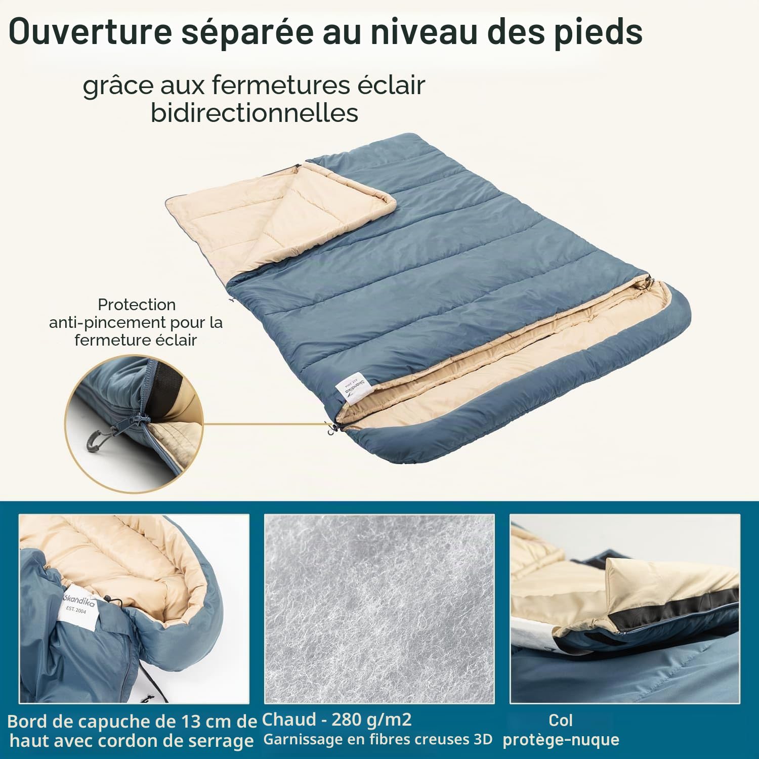 Skandika Sac de Couchage Oppdal | Sac de Couchage Couverture pour Adultes, 3 Saisons, Compact, léger, rectangulaire | jusqu'à 7 °C, 230 × 90 cm | Plein air, Camping, randonnée
