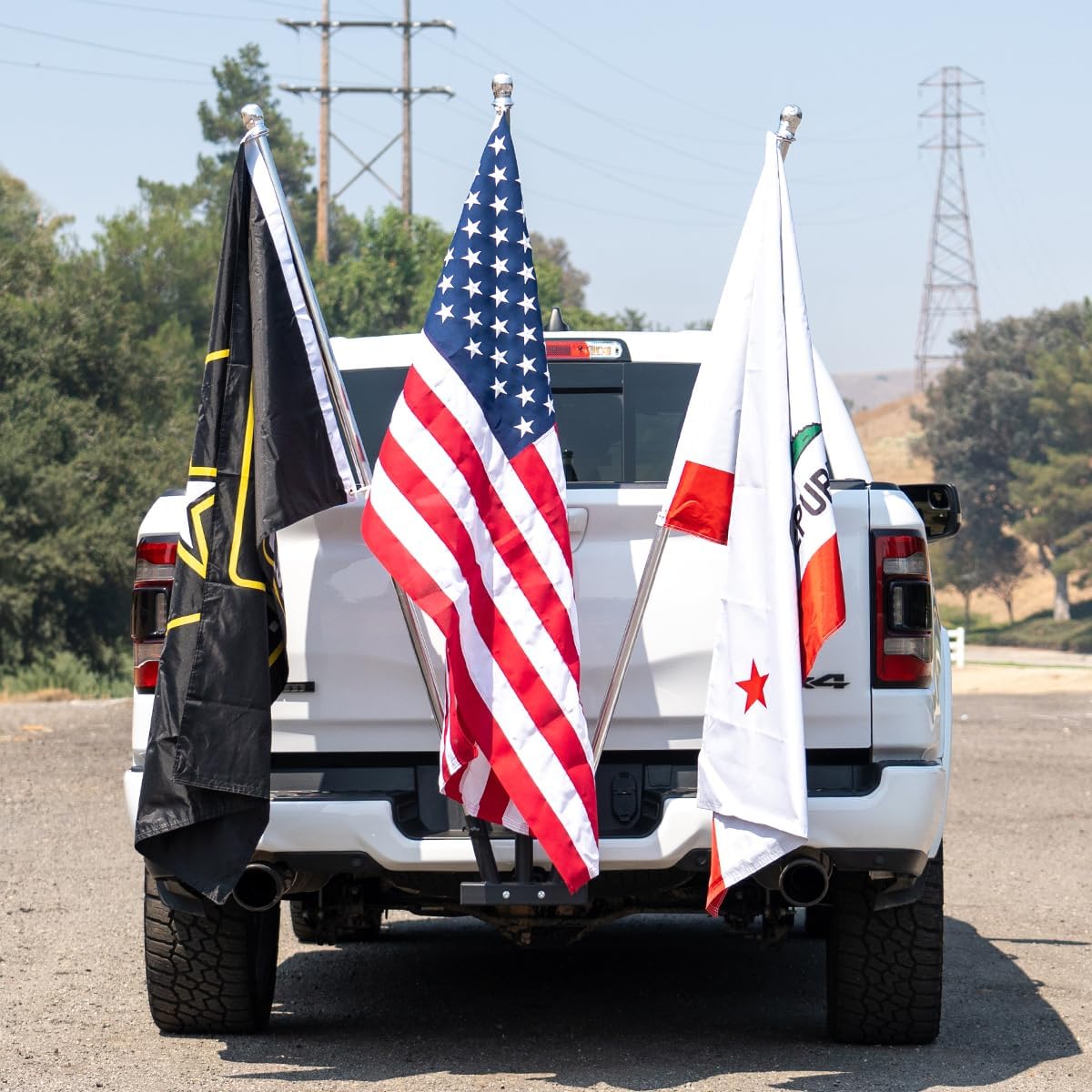 Stark USA Hitch Mount 3 Flag Pole Holder with 2-Inch Hitch, Quick Install Trailer Flag Mount, Suitable for Jeep, Trailers, Trucks, SUVs, RVs and Pickups