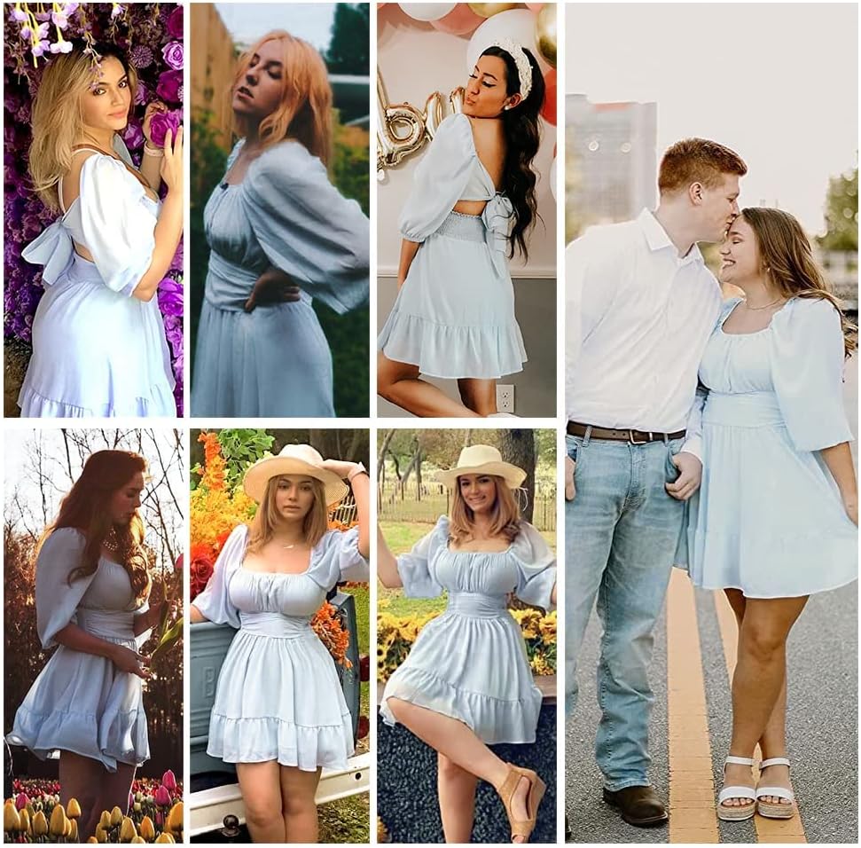 EXLURA Women's Lantern Sleeve Tie Back Summer Dress Ruffled Off Shoulder A-Line Vintage Mini Dress - Image 4