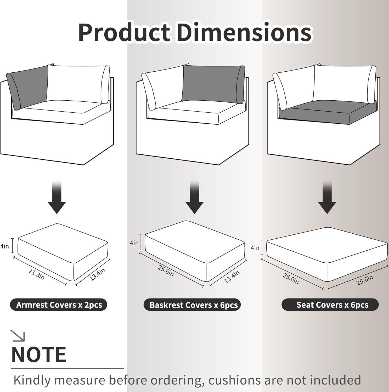 14 Pcs Patio Cushion Covers Replacement Outdoor Couch Cushions Covers Splashproof Sofa Slipcovers Set with Zippers, Patio Furniture Protector, Couch, Covers Only, Navy