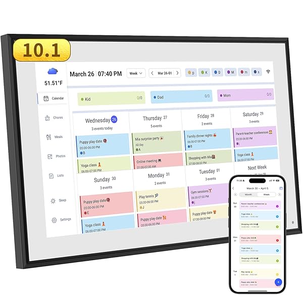 10.1 Inch Smart Digital Calendar & Chore Chart Full HD Touchscreen Display WiFi Sync Electronic Planner for Family Schedules Includes Desk Stand Streamline Home Organization Gift for mother mom women