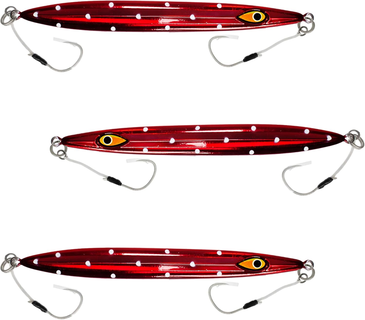 Slow Falling Knife Jigs 400g, 3 Pcs Lumo Polka Dot/Crimson Red for Vertical Jigging, Glow Metal Lures, Ideal for Tuna and Offshore Fishing