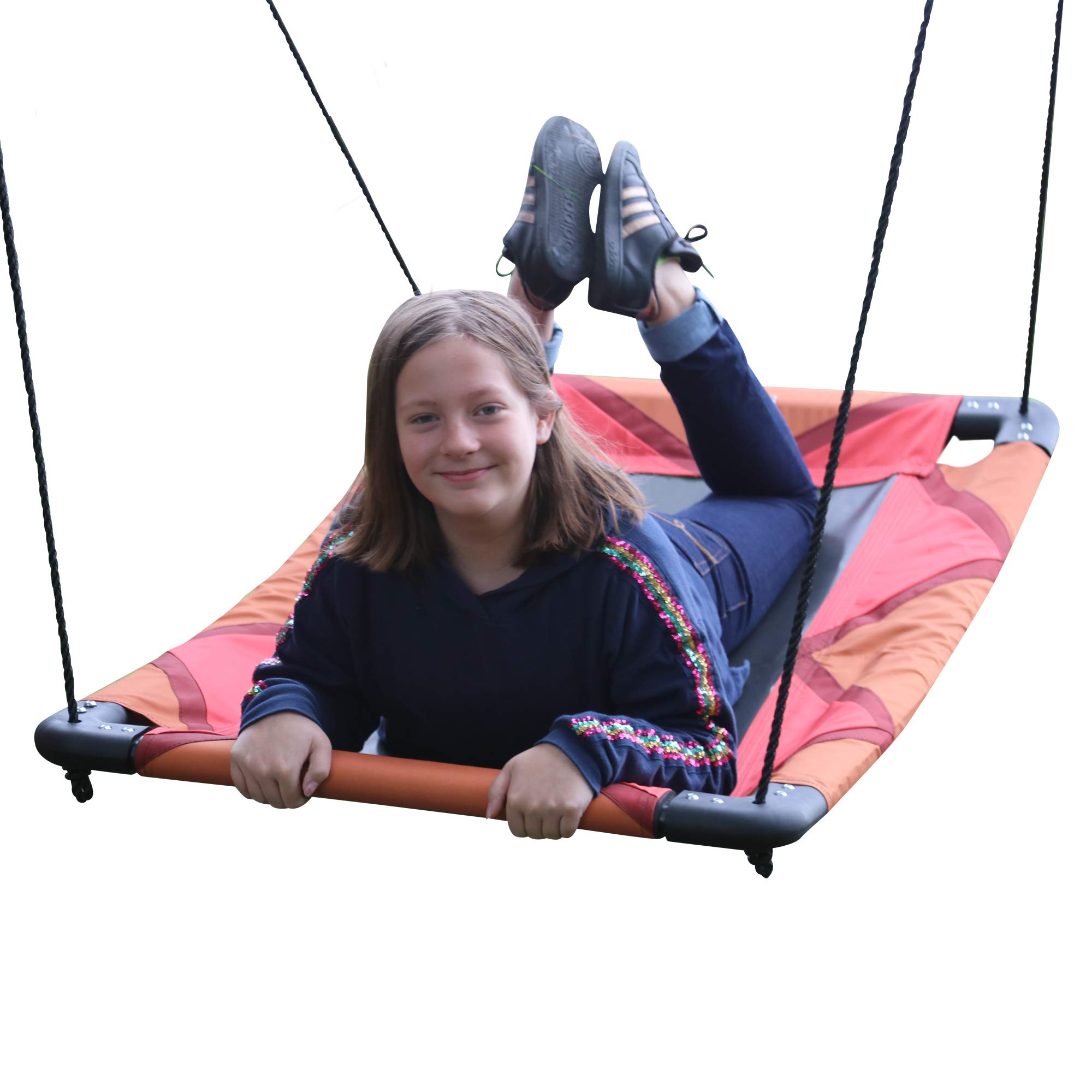 Rainbow Gliderz Chevron Swing, 47.25" Red/Orange, 600D Polyester/Textilene mat, Perfect Combination, Sturdy Platform and Smooth Swinging Action, Designed for Tree or Outdoor Play Structure, 300 lb, 5+