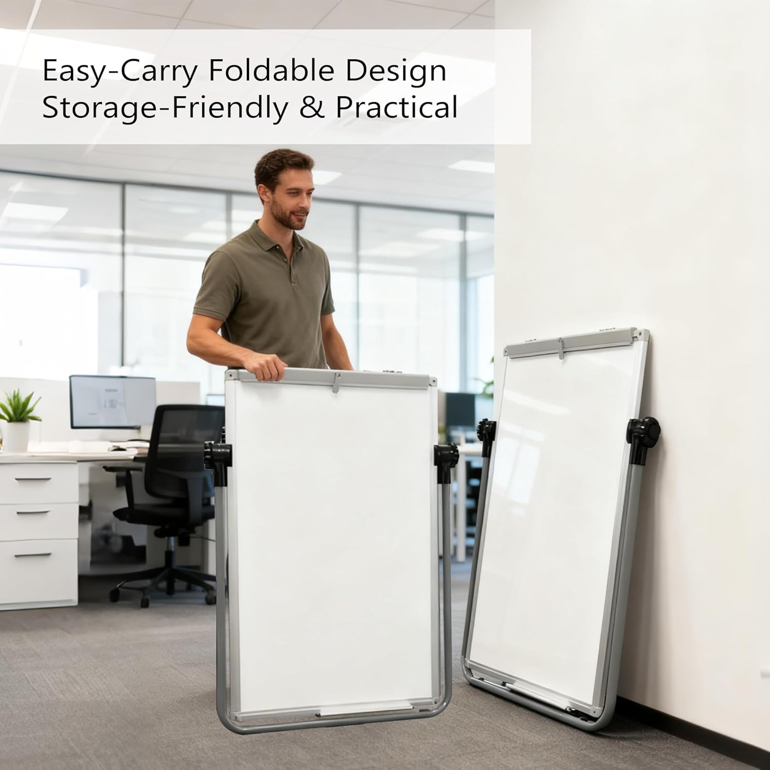 KIZZBY Double Sided White Board with Stand - 36" x 24" Portable Magnetic Flip Easel Whiteboard U-Stand Height Adjustable & 360° Rotation Dry Erase Board for Home Office Classroom