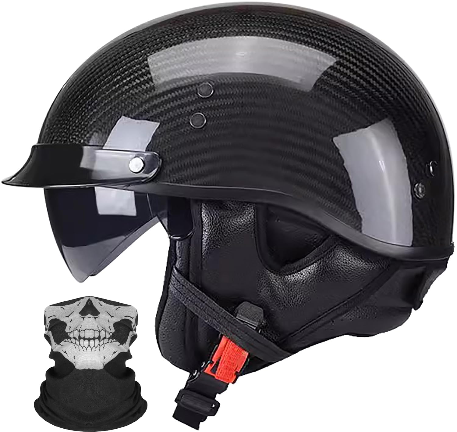 Retro Motorrad Half Helm Carbon Jet-Helm Chopper Motorrad-Helm mit Visier ECE-Zulassung Erwachsene Vintage Open Face Motorradhelm für Scooter Moped Street Bike