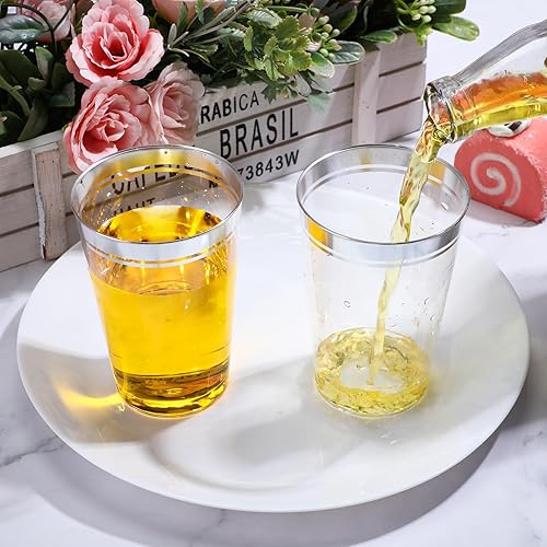 Miniatura 9 de 50 vasos de plástico duro con borde de doble color, vasos de plástico transparente resistentes y desechables con borde para vacaciones, bodas,