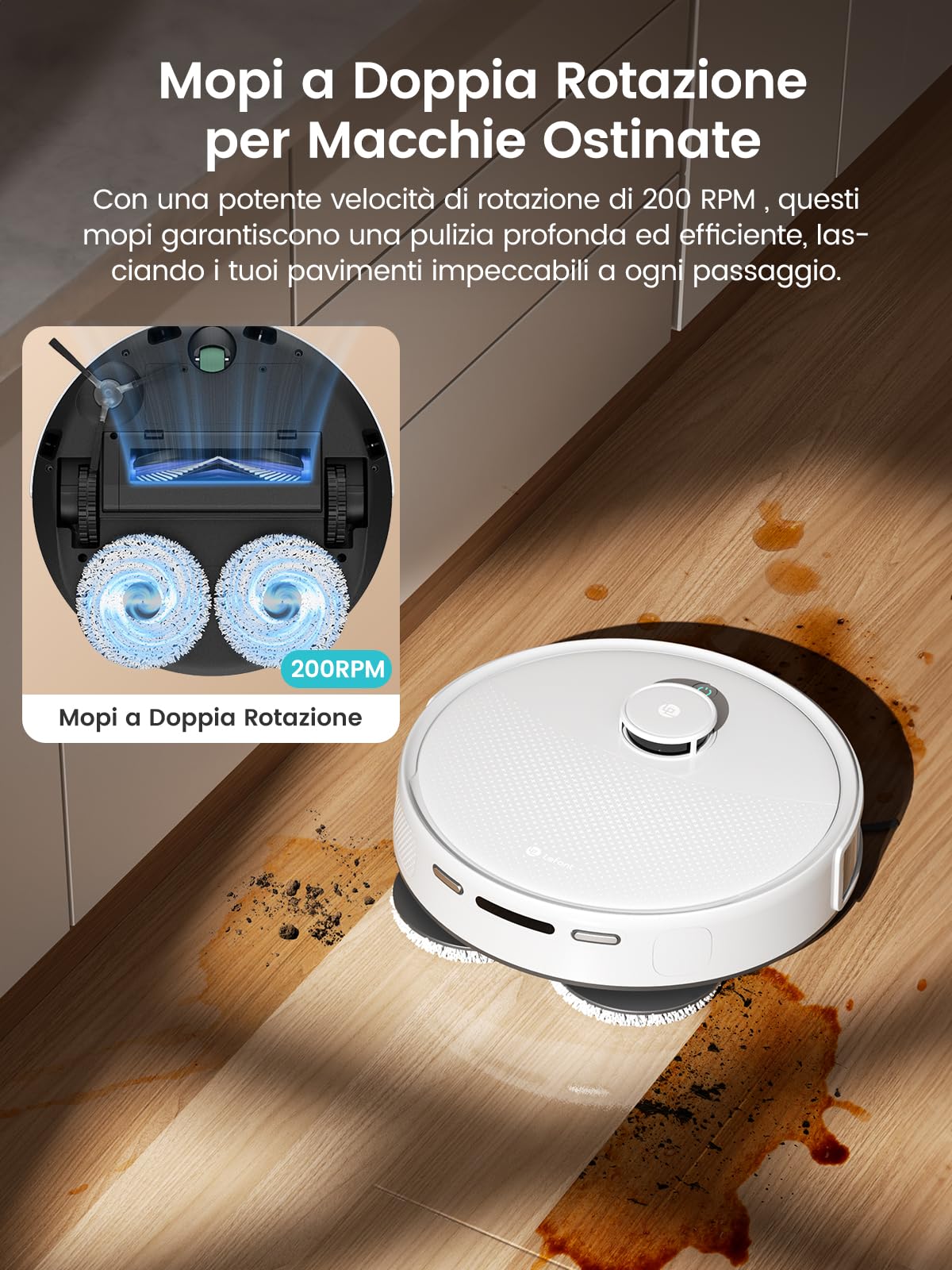 LEFANT M3 Robot Aspirapolvere Lavapavimenti,Stazione Base All-in-one,Aspirazione 12,000 Pa,Batteria da 220 min,Navigazione dToF,Tecnologia di Evitamento Degli Ostacoli PSD,Doppio Panno Rotante,Bianco