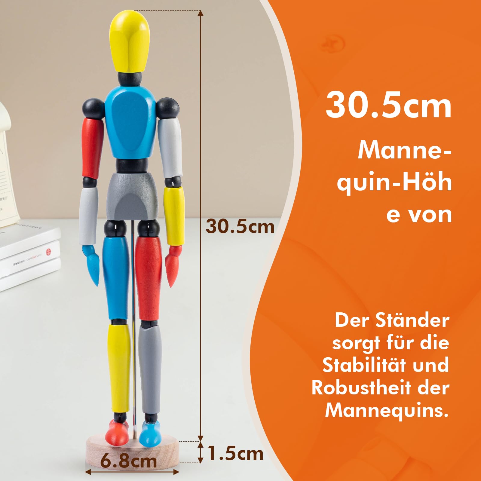 COOZEE 30 cm Modell Puppe Gliederpuppe, Männlich aus Holz, Flexibler Mannequin, Holzpuppe zum Zeichnen Für Anfänger, Profis und Künstler, Mehrere Farben