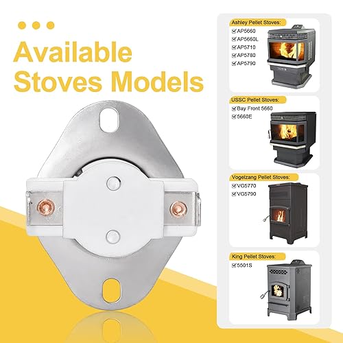Vista 25 de Adviace Interruptor de límite de alta temperatura 80683 para estufas de pellets Breckwell P1000 Big E, P20, P22, Ashley APC4000 y calentador