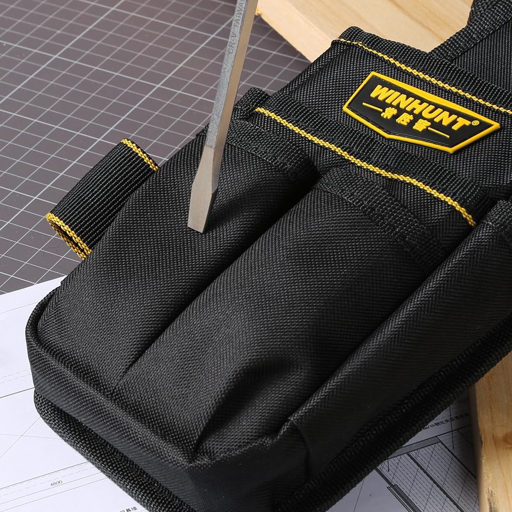 WINHUNT Tool Pouch with Belt, 600D Oxford Cloth, Electrician Tool Pouch 15 Pockets, 10 x 4.9 x 1.4 inches, Black (Black, 15 Pockets)