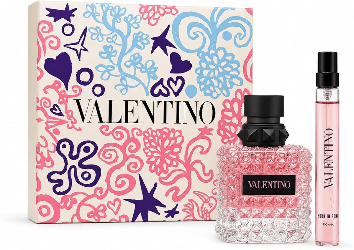 Set de regalo de perfume para mujer Donna Born in Roma 2026-1.7 fl oz Eau de Parfum y 0.3 fl oz Travel Mini Atomizer - 2 piezas para ella