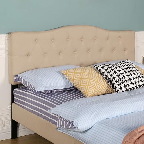 Miniatura 43 de VECELO Base de cama tamaño Queen tapizada con cabecera ajustable copetuda/base de colchón con soporte de listones de madera, fácil montaje, azul
