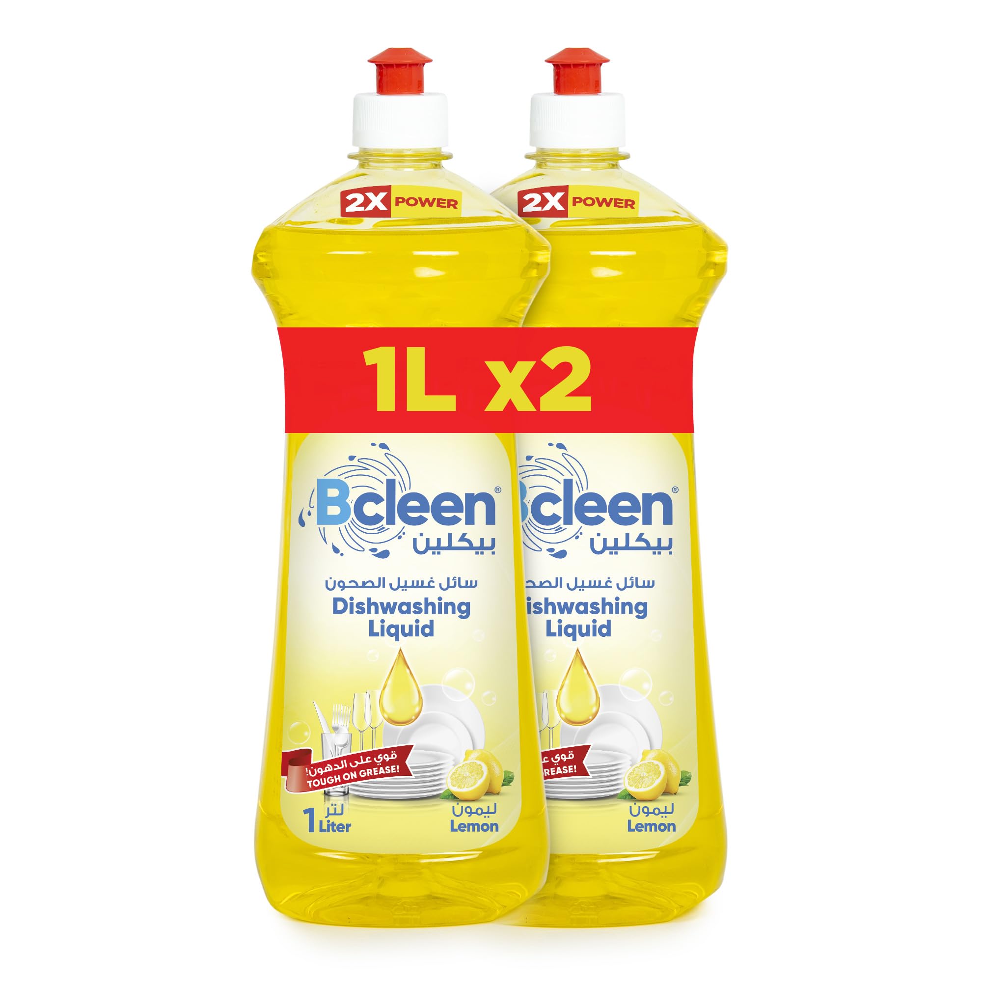 Bcleen بيكلين Dishwashing Liquid Lemon Plus, tough on grease, gentle on skin 1L (OFFER PACK 1L X 2)