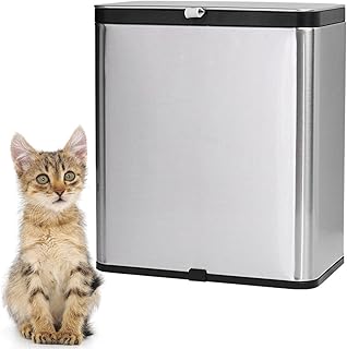 kathson Stainless Steel Cat Litter Scoop Holder, Universal Scooper Storage Caddy, Deep Kitty Litter Trash Can with Lid, Metal Pet Waste Container, Detachable Cat Shovel Holder