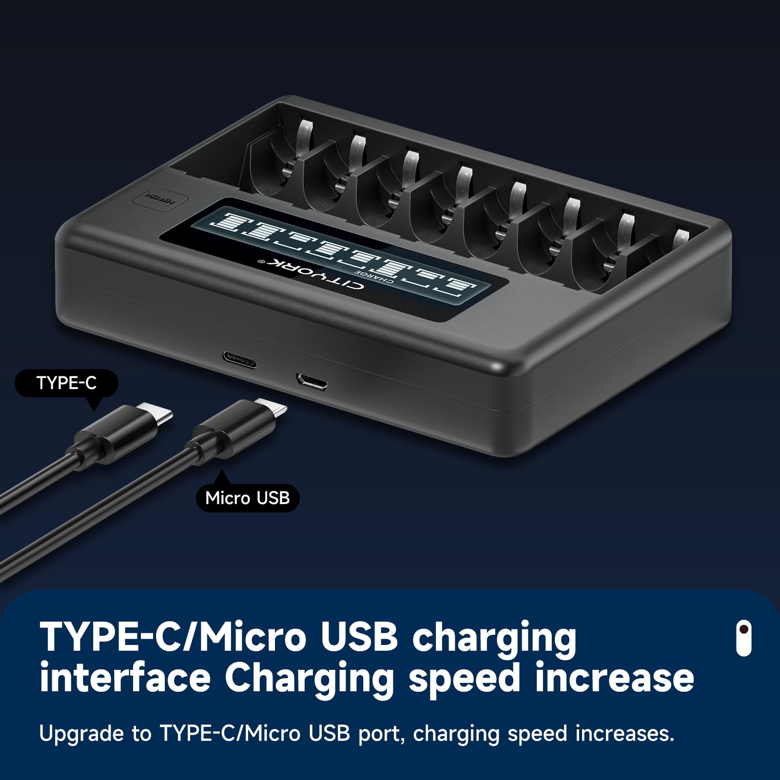 CITYORK Lot de 8 piles AA AAA rechargeables avec chargeur, lot de 8 piles AA-3000 mAh et lot de 8 piles AAA1100 mAh avec chargeur intelligent LCD à 8 baies pour piles rechargeables 1,2 V AA/AAA NiMH