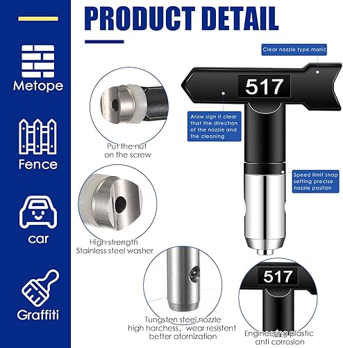 Miniatura 4 de 2 juegos de pistola de pintura sin aire de 3600 PSI pistola pulverizadora de pintura sin aire de alta presión con junta giratoria de 517 puntas para