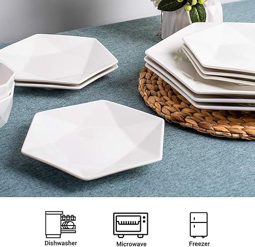 Miniatura 8 de DELLING Juego de 4 cuencos geométricos para cereales de 22 onzas y 6.5 pulgadas, juego de 6 platos para aperitivos