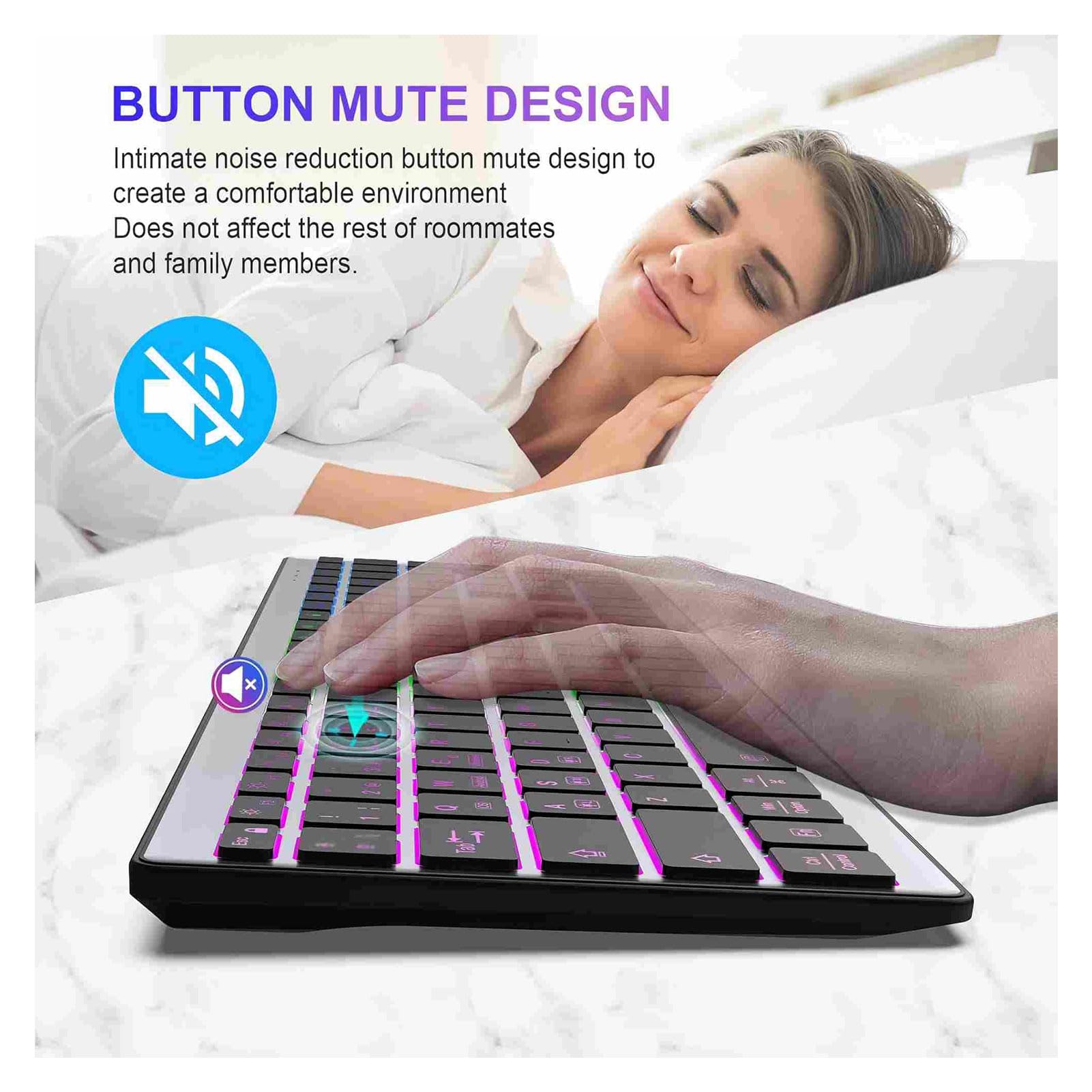 Jectse Tastiera Wireless a 110 Tasti, Retroilluminata RGB, Ricaricabile, con Interruttori a Forbice Silenziosi a Basso Profilo, per IOS, e macOS.