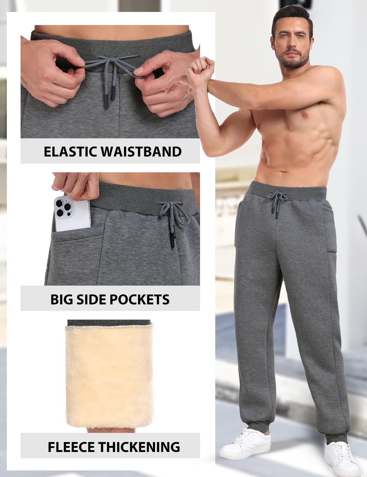 Niwicee Męskie joggery polarowe spodnie do biegania spodnie dresowe na co dzień termiczne spodnie dresowe zimowe ciepłe sportowe spodnie z kieszeniami sznurek spodnie wypoczynkowe do treningu biegania