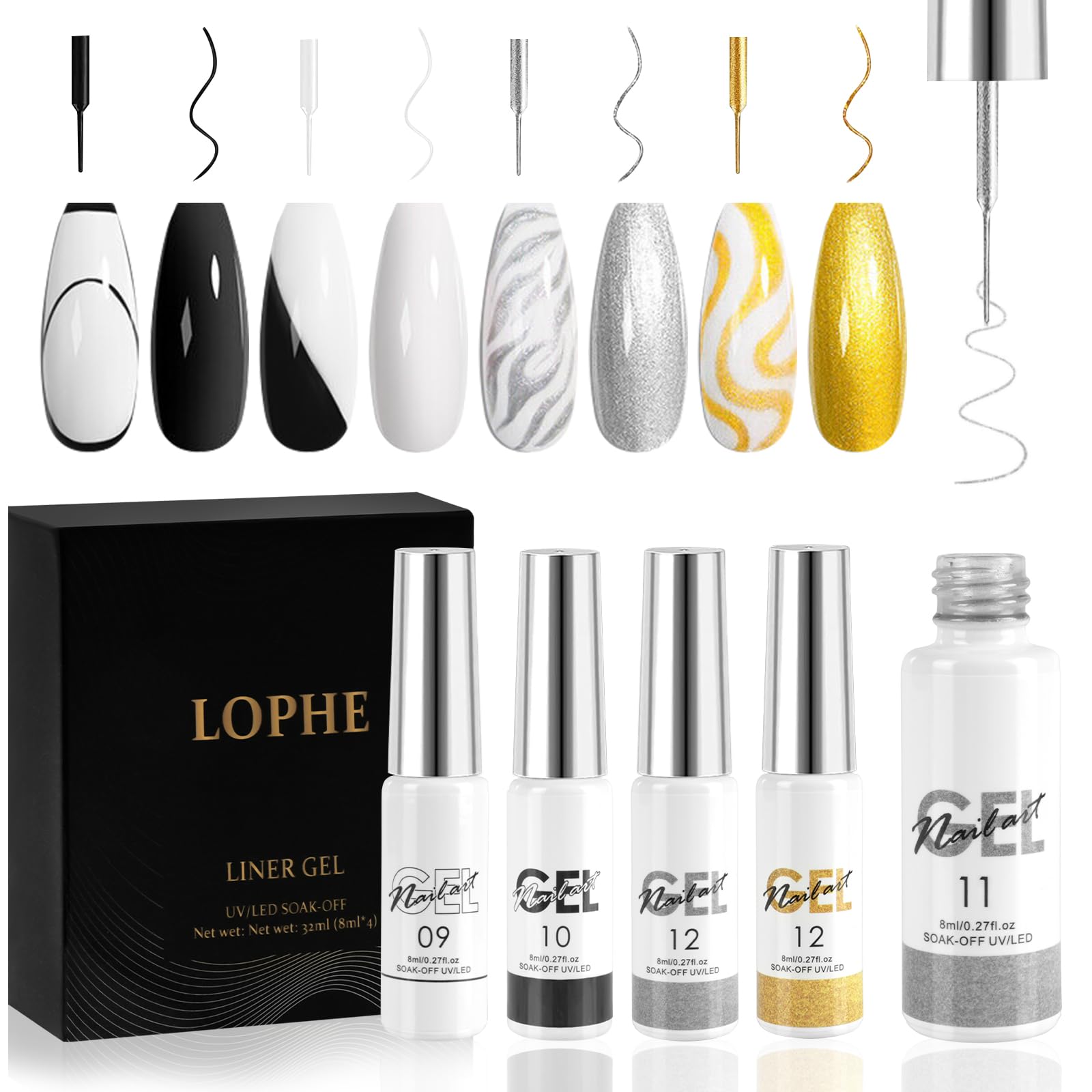 LOPHE Zestaw lakierów do paznokci, 4 x 8 ml, wzór do francuskiego manicure, profesjonalny lakier do paznokci, żelowy lakier do paznokci, półtrwały lakier żelowy (4 kolory)