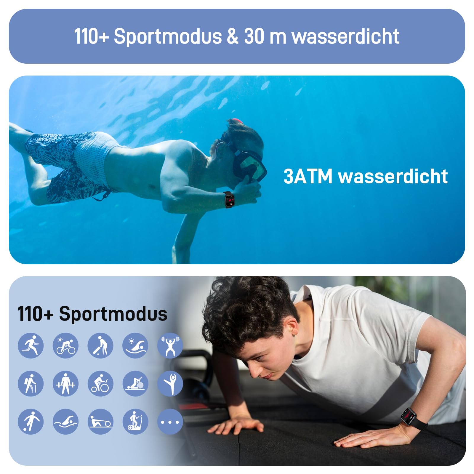 Tensky Smartwatch Herren Damen, 1,85'' Fitnessuhr 3ATM wasserdicht, integrierte Alexa, Herzfrequenz SpO2 Schlafmonitor 110+ Sportmodi Fitness Tracker kompatibel mit iPhone/Samsung/Android