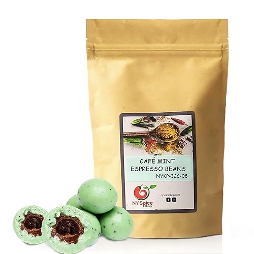 Miniatura 2 de NY SPICE SHOP Granos de café expreso cubiertos de chocolate  Café Mint Roasted Bean  Bolas de caramelo de café gourmet (8 onzas)