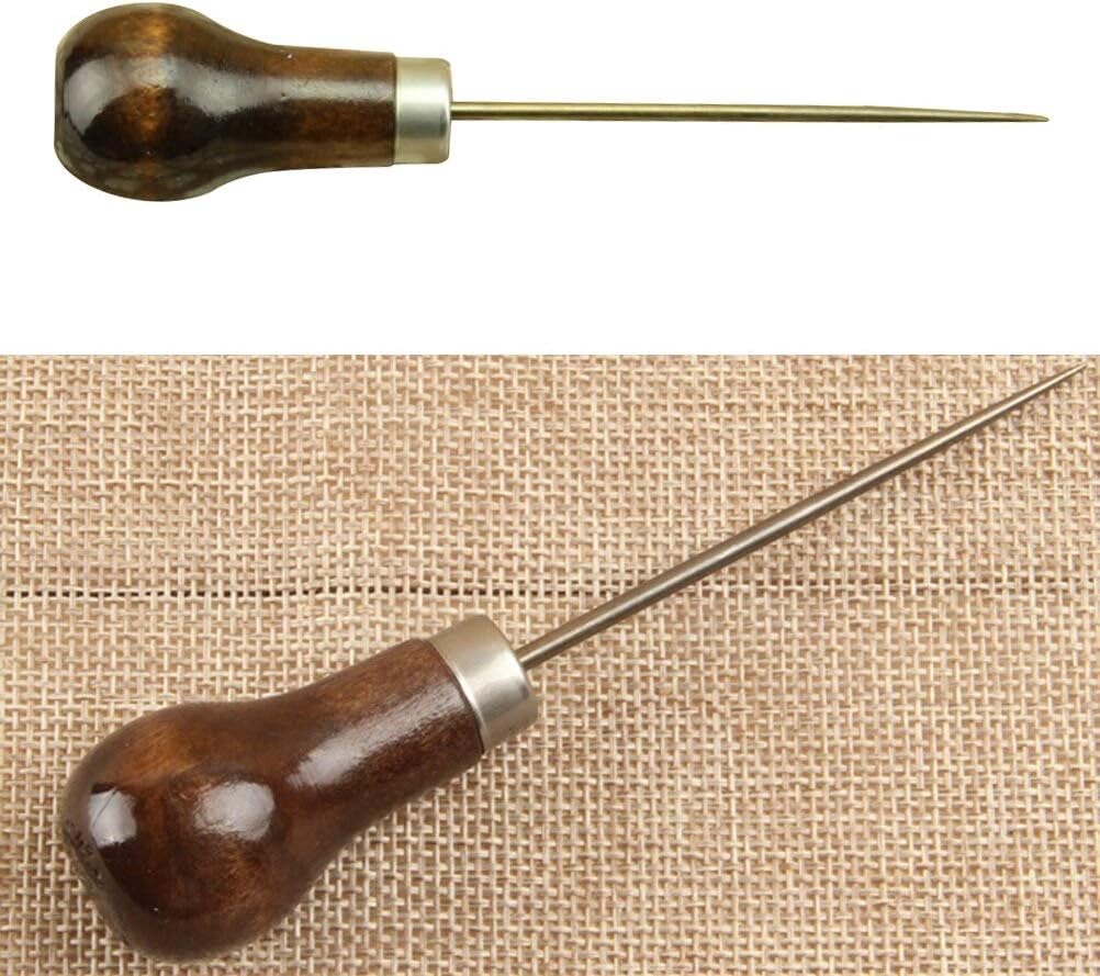 Professional 1pcs Leather Wood Handle Awl Tools Professional For Leathercraft Stitching Sewing Accessories