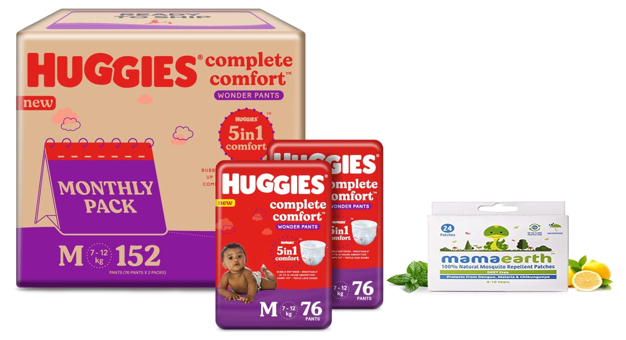 Huggies Wonder Pants Medium Size Diapers Monthly Pack (152 Count) & Mamaearth Natural Repellent Mosquito Patches For Babies with 12 Hour Protection,White,Pack of 1-picture-43