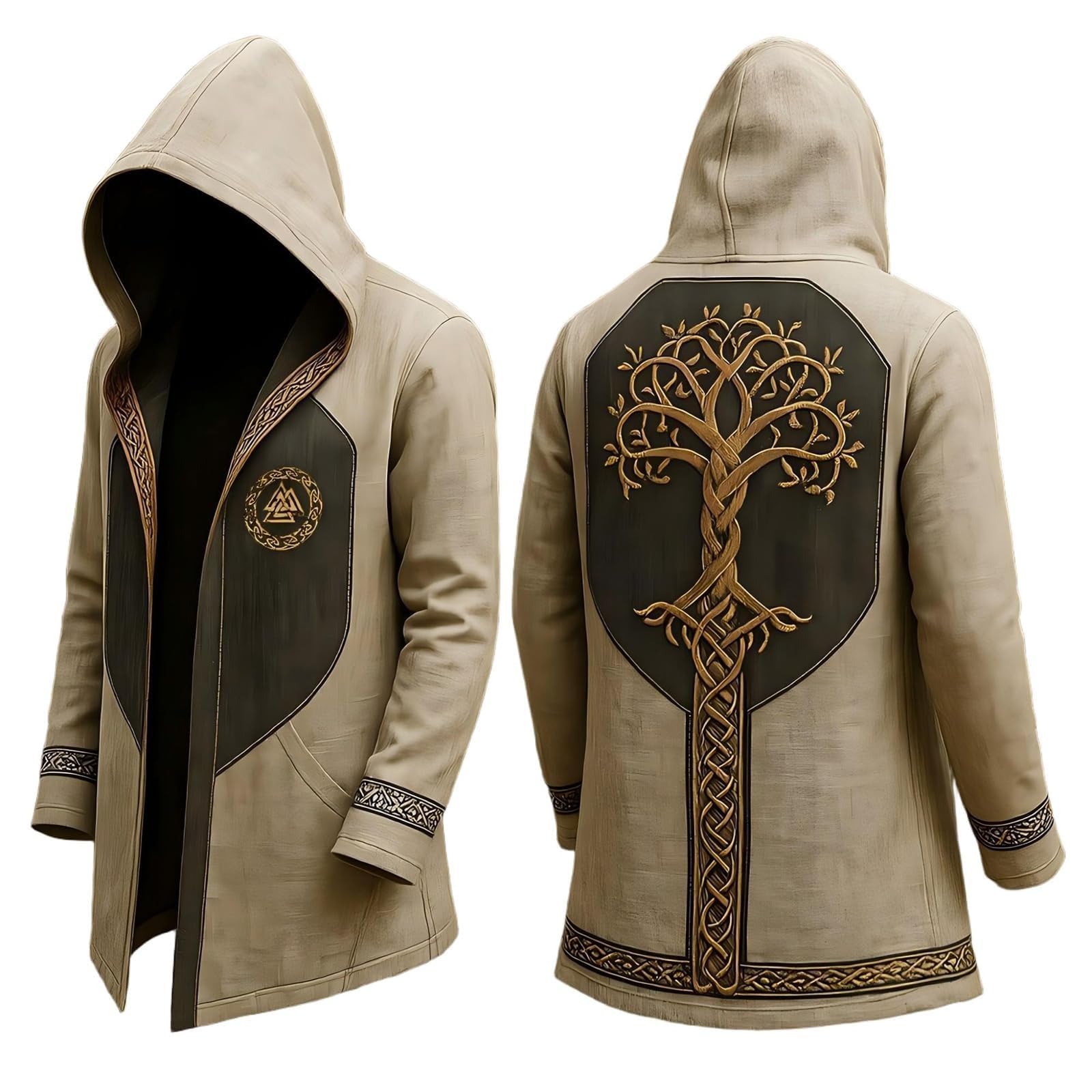 Generisch Viking Hoodie Men's Medium Length Spring Autumn Cardigan Cosplay Costume with Hood 3D Printed Cool Coat Biker Jacket Sweatshirt Sweat Jacket Viking Clothing Men, White, XL