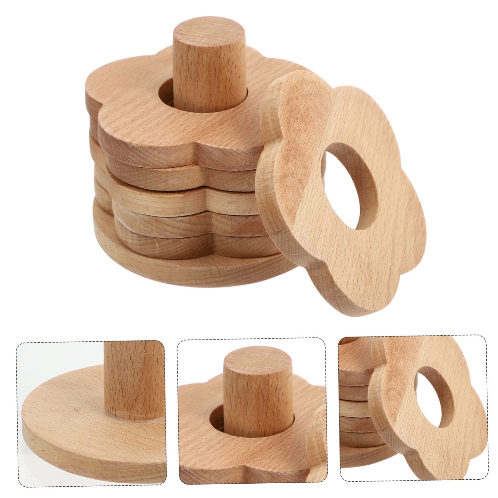 Posavasos de Madera Flor 7 Piezas Antideslizantes para Mesa | Color Caqui, Diseño Grueso, para Tazas de Té y Copas de Vino, Uso sobre Tablero