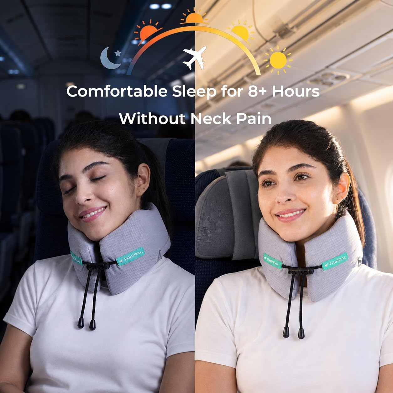 Travel Neck Pillow for Airplane: 360° Wrap Around Support Keeps Head in Place for Petite Women Sleeping Upright – NO Slumping onto Strangers in Middle Seat - Neck Pain Relief on Long Flights