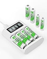EBL 8-Pack AA AAA Rechargeable Batteries with 4-Bay LCD Smart Charger - 4x 2800mAh AA + 4x 1100mAh AAA NiMH 1.2V