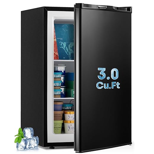 3.0 Cu.ft Compact Upright Freezer, Single Door Mini Freezer with Adjustable Thermostat, Removable Shelves, Energy-Saving & Low Noise, Small Freezer for Home/Dorm/Apartment/Office (Black)