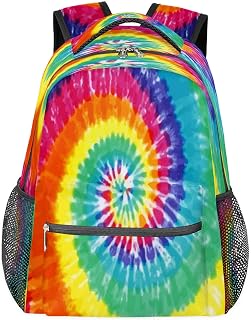 Mochilas para adolescentes, meninas, meninos, arco-íris, tie-dye, mochila de viagem para mulheres e homens, bolsas abstratas espirais para livros, mochilas universitárias para escola, trabalho, laptop, mochila resistente à água para caminhadas, Multicor, Medium