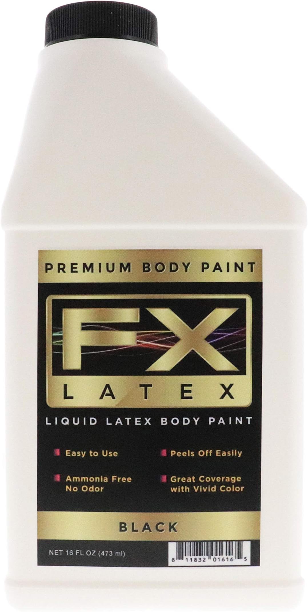 Black 16 oz - Liquid Latex Body and Face Paint, for Kids and Adults