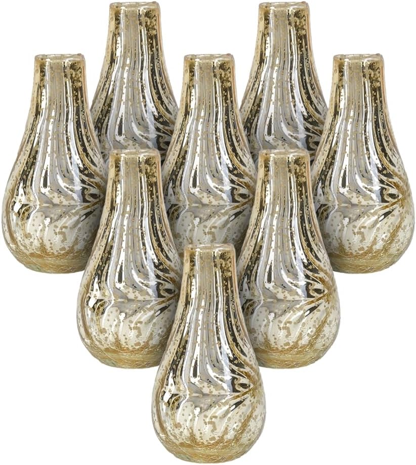 Serene Spaces Living Gold Crackle Bud Vase, Vintage Style Vase for Floral Arrangements at Weddings, Parties, Events, Home, 3.5" Tall & 3.5" Diameter, Small, Set of 4