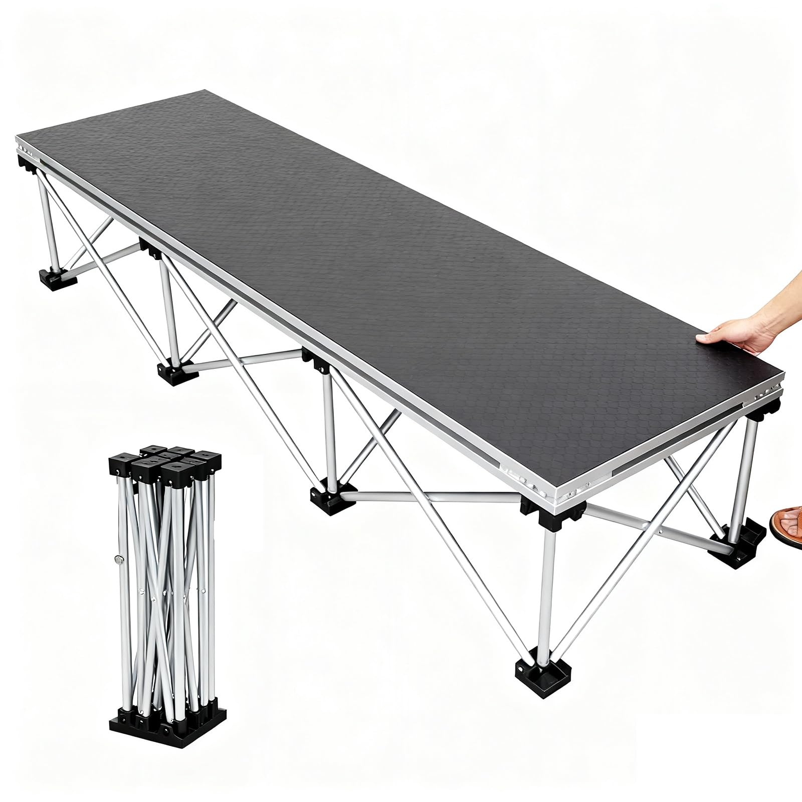 Tragbares Bühnenpodest tragbare Bühne 48 x 14,6" tragbare Bühnenplattform für Veranstaltungen, Tribünenbestuhlung Zusammenklappbares, verbindbares Plattform-Modulsystem(48x14.6x15.7in/122x37x40cm)
