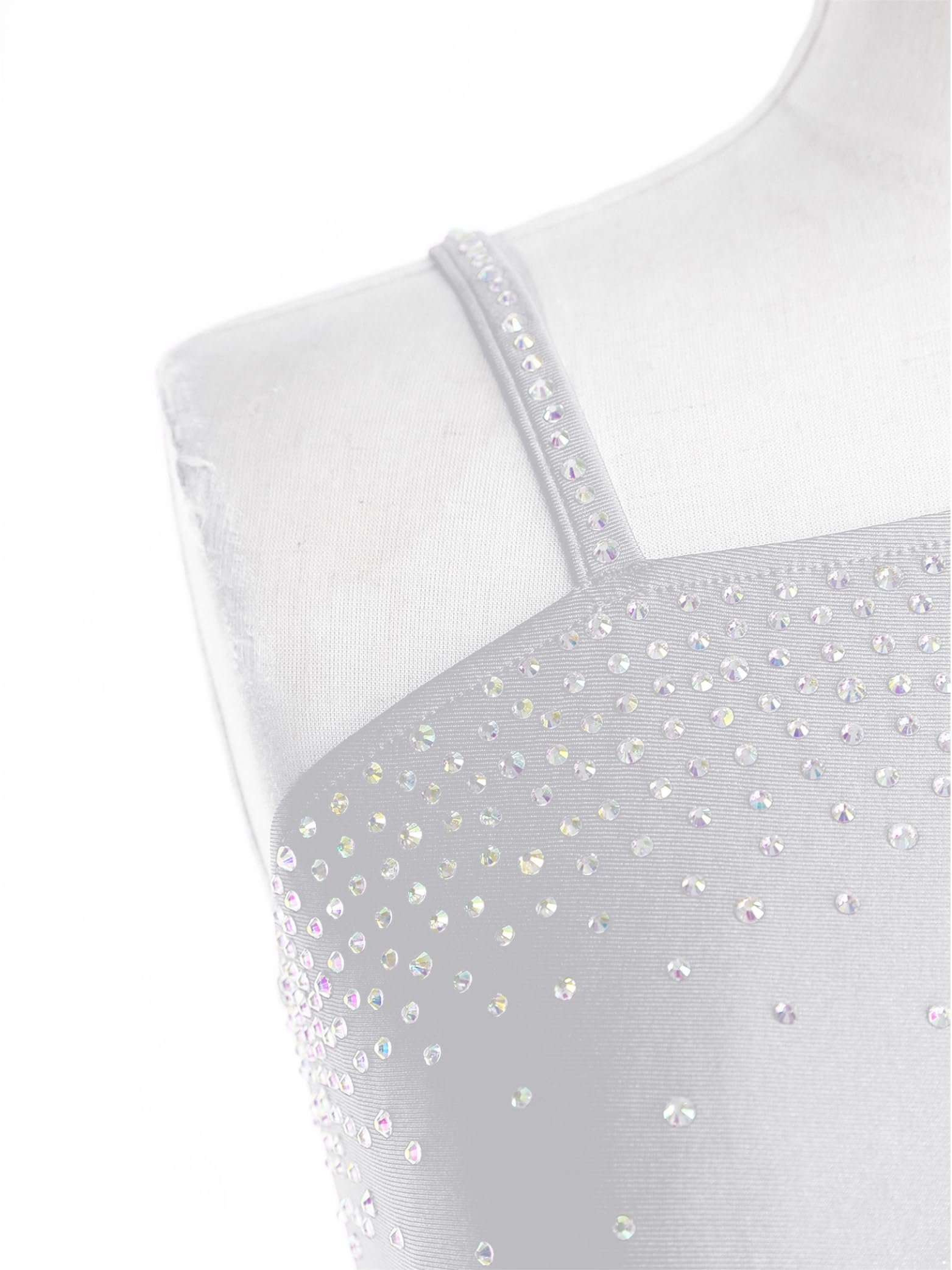 Vestido de danza asimétrico con diamantes de imitación, leotardo para patinaje artístico y danza contemporánea