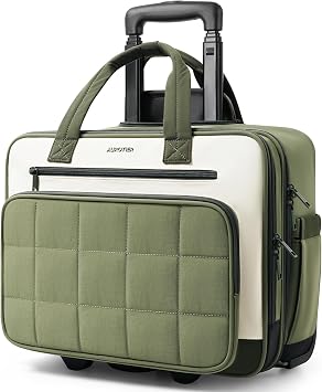 AUROTIER Rolling Puffer Laptop Bag, Rolling Briefcase for Women, Wheeled 16 Inch Computer Bag, Water Resistant Stylish Overnight Underseat Carry On Luggage with Wheels for Work Travel Business, Green