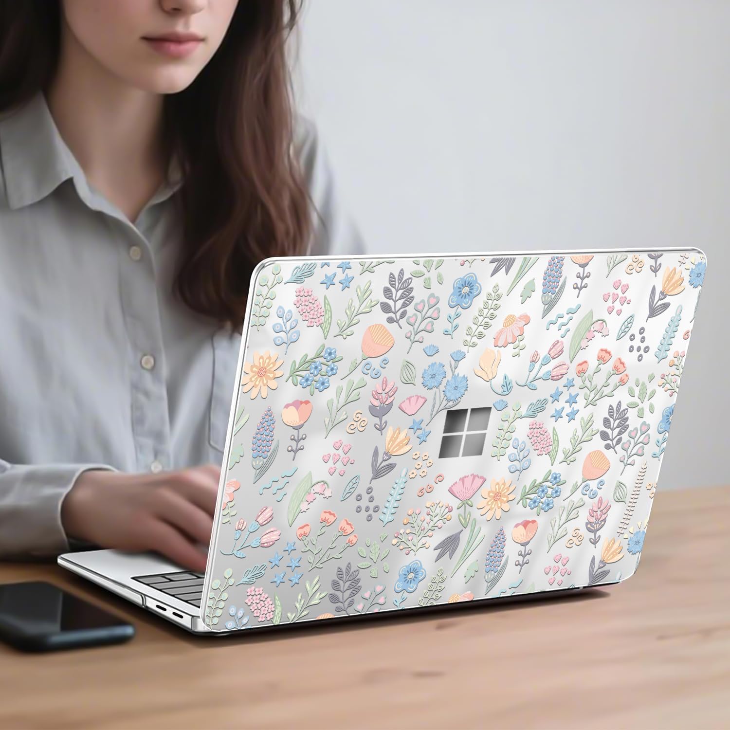 Slim Protective Case for Microsoft Surface Laptop 13 inch Copilot+PC 2025 (Model 2095), Lightweight Anti-Scratch Printed Pattern Plastic Hard Shell Case Cover, Starry Sky Flowers - Image 6