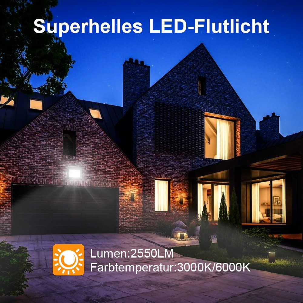 Foco LED de 30W, 2550lm, 3000K, Luz Blanca Cálida, Superbrillante Para Exteriores, Impermeable IP66, Para Jardín, Patios, Garaje, Hotel