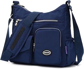 Crossbody Bag for Women, Waterproof Nylon Shoulder Bag Cross body Travel Purse Handbag with Multi Pockets & Zipper, Lightweight Casual Messenger Bag for Hiking,Travel,Work (Navy Blue)