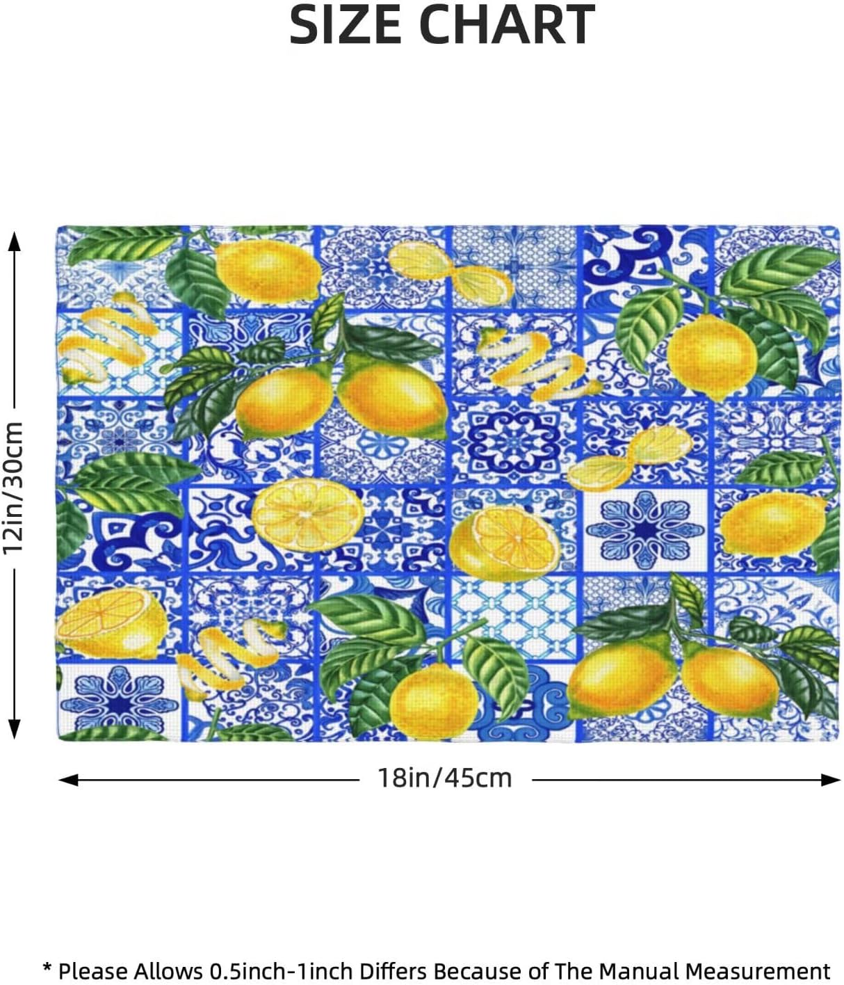 Lemon Kitchen Table Placemats Set of 4 Blue White Tiles Vintage Rustic Summer Fruit Indoor Outdoor Table Placemat for Home Desktop Holiday Banquet Restaurant Cafe Decoration
