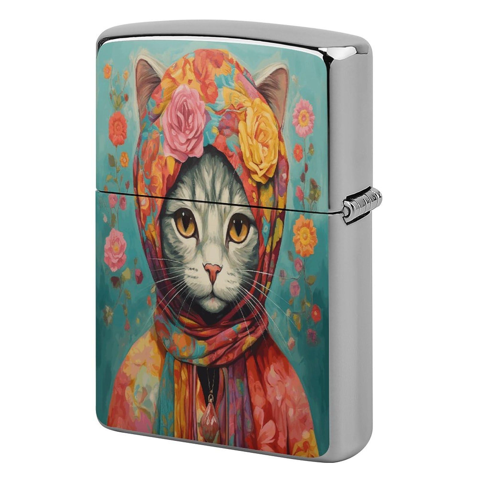 Btcowzrv Style Hand Drawn Cat Metal Lighter Case Sleeve Cover Holder
