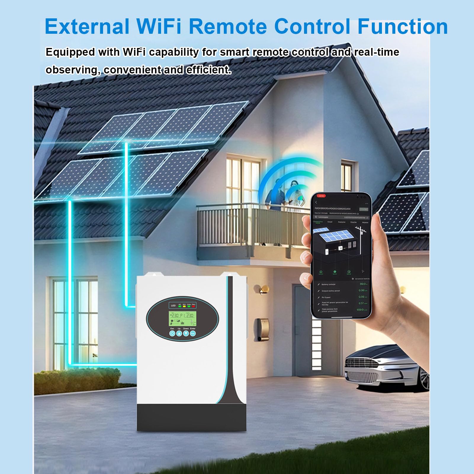 FTVOGUE Inverter Solare Off-grid, Onda Sinusoidale Pura da 1200 W con Tecnologia MPPT e Telecomando, per di Energia Solare Industriale su Piccola Scala Domestico e Scolastico