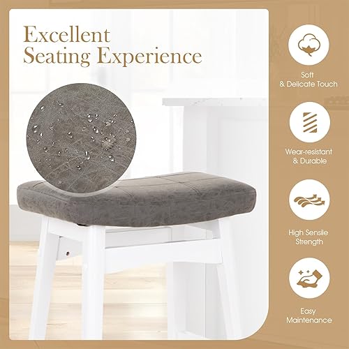 Miniatura 67 de Sophia & William Juego de 4 taburetes de bar de altura de mostrador, modernos taburetes de bar de piel sintética sin respaldo con patas de madera