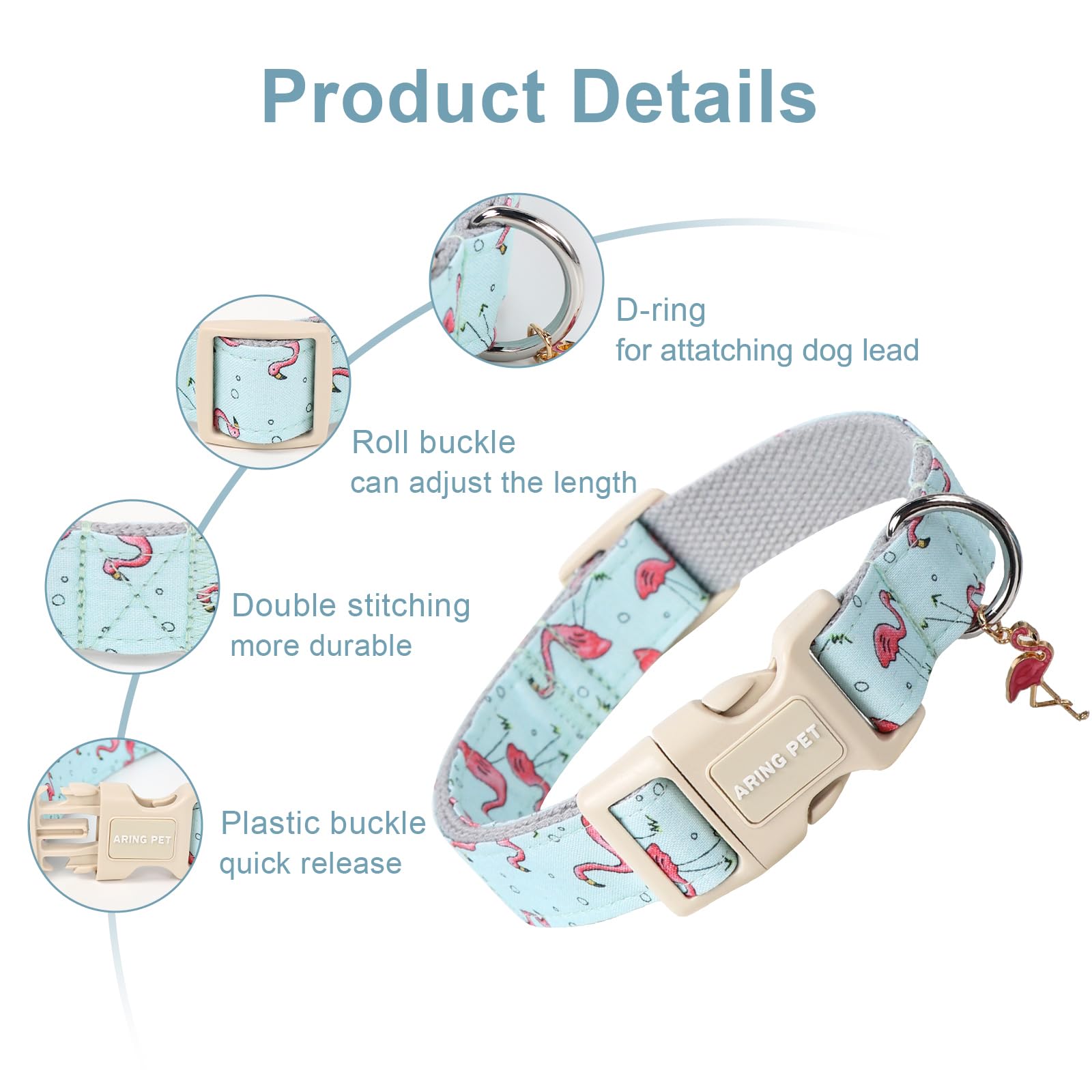 ARING PET Flamingo Dog Collar, Cute Dog Collar with Quick Release Plastic Buckle - Image 2