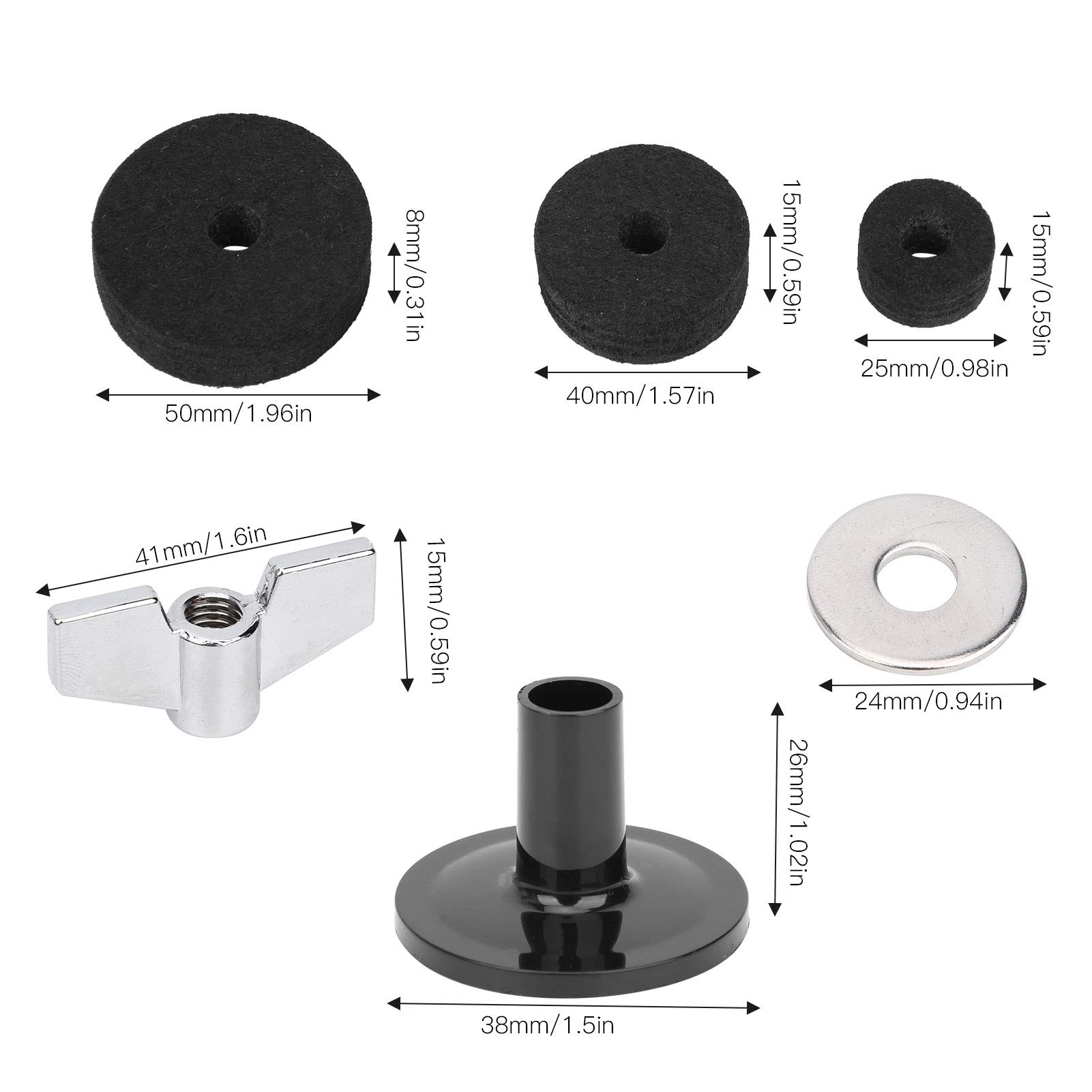 Almohadillas fieltro batería, Kit 23 piezas platillos con tuercas mariposa arandelas negro, Accesorios repuesto profesionales for principiantes estudio conciertos práctica hogar