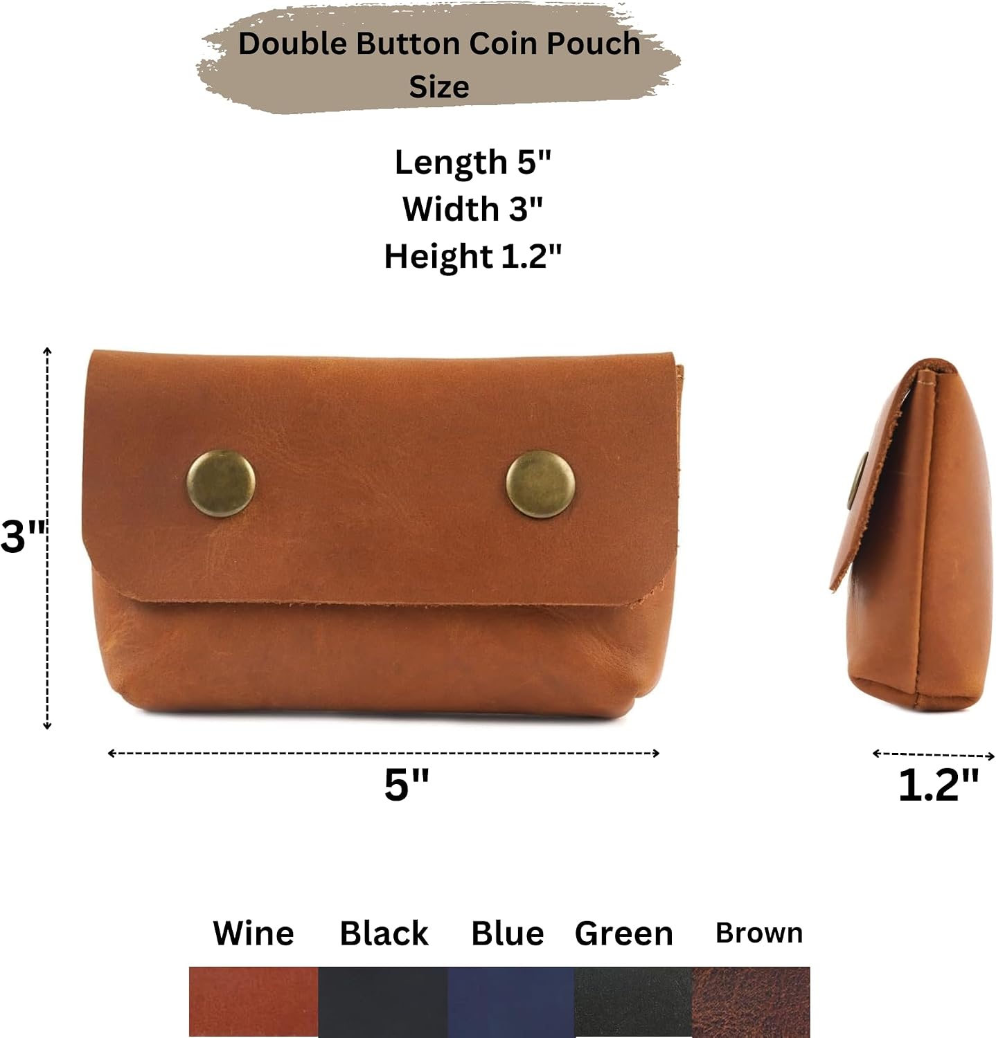 Leather Double Pouch Coin Purse Card Holder, Black